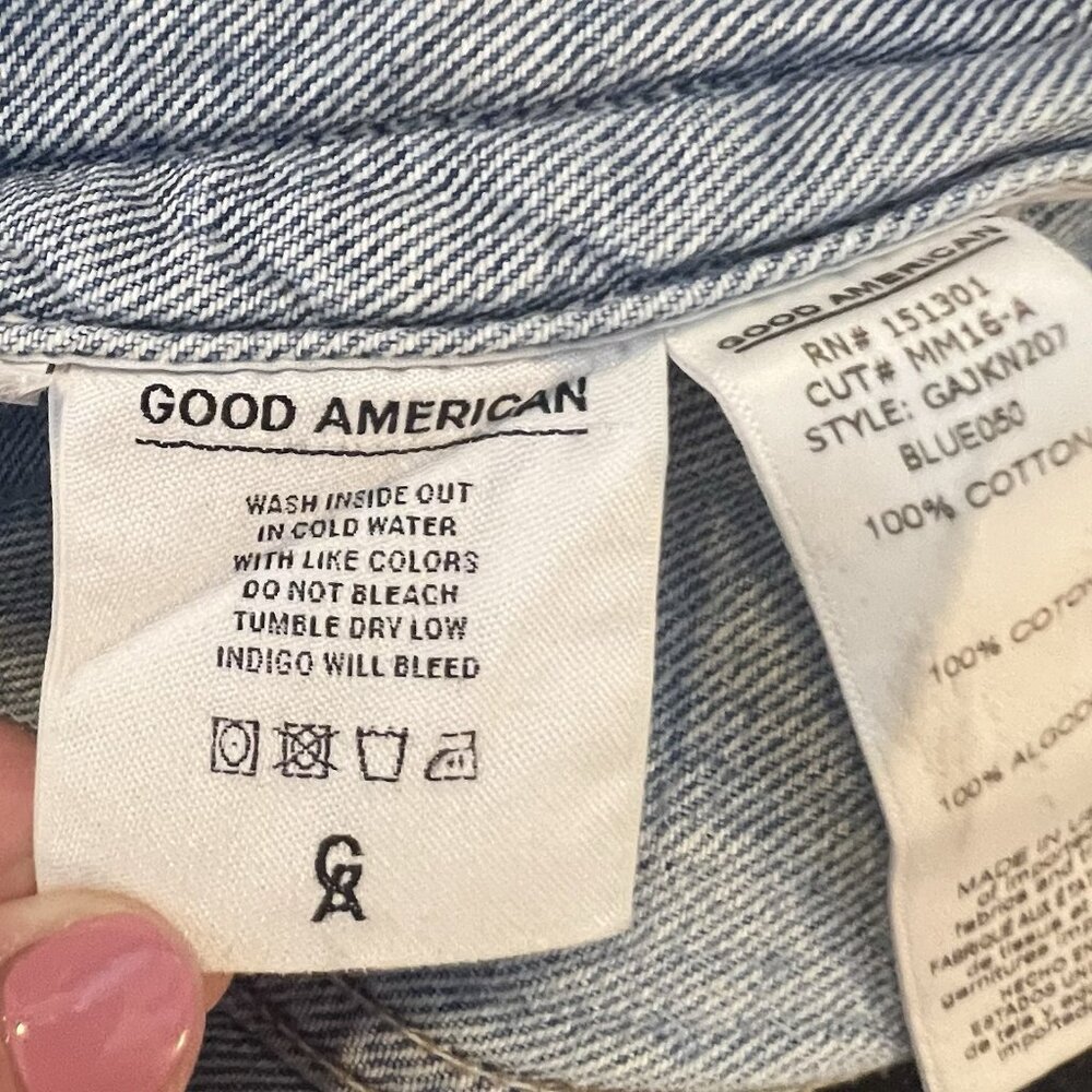 Good American Women’s Denim Jacket Size 2/3 Medium/ Large Blue Letter A Cotton - Picture 8 of 13